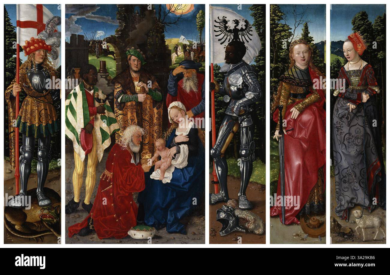Le retable de Hans Baldung Grien de 1506-1507 présente des représentations vives des trois Rois, mettant en valeur son approche détaillée des religieux protégés Banque D'Images