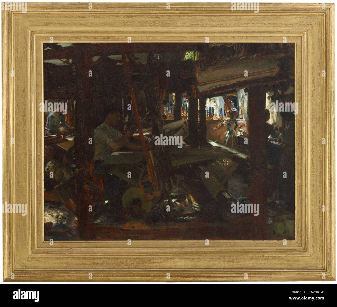 *The Weavers* de John Singer Sargent capture les artisans au travail dans un atelier de tissage. L'aquarelle représente le mouvement dynamique des personnages et les détails complexes de leur environnement, reflétant l'attention de Sargent pour le travail et l'artisanat. Banque D'Images