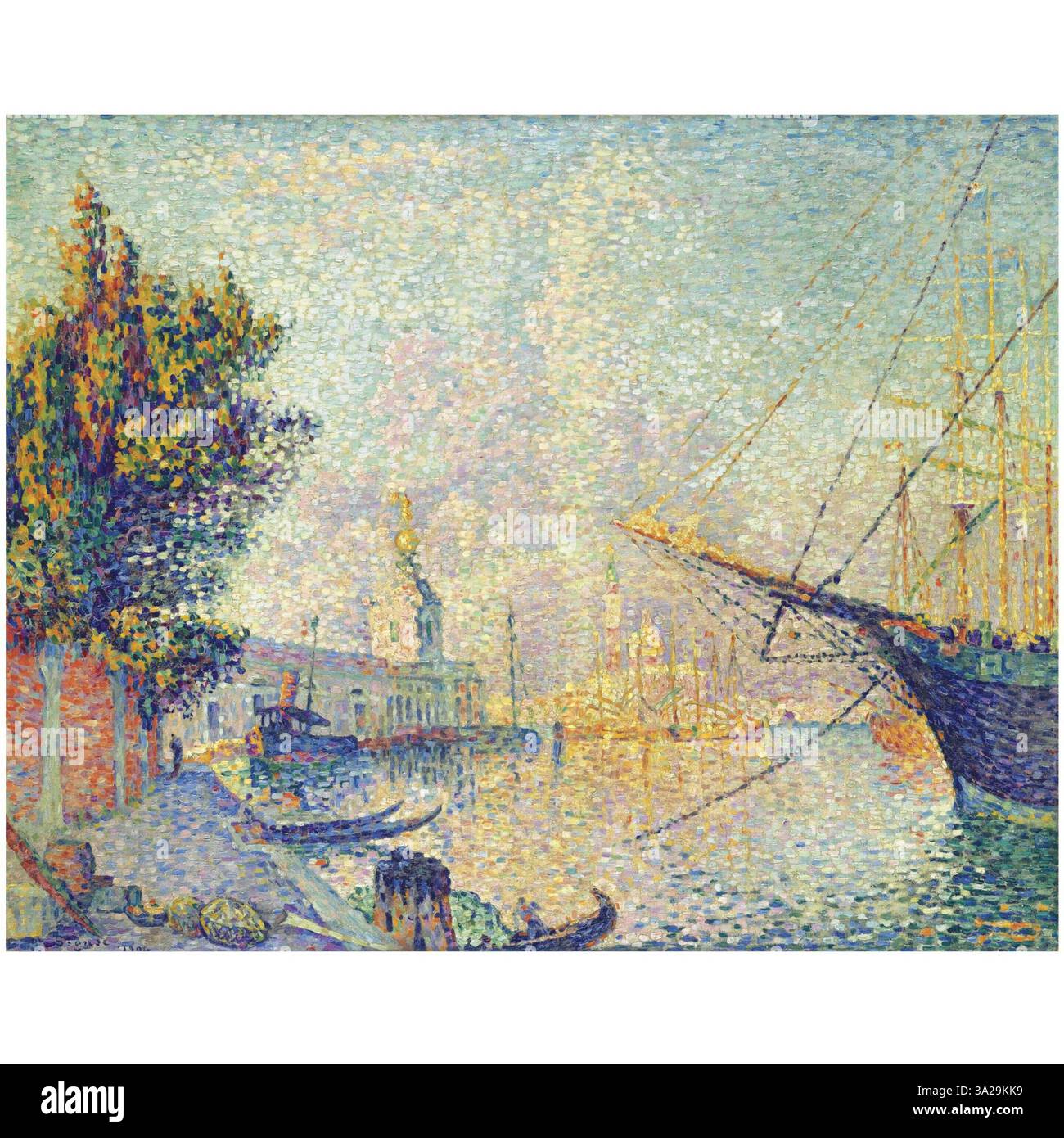 'La Dogana, Venise' (1904) dépeint la douane sur le Grand canal à Venise. L’œuvre met l’accent sur l’interaction de la lumière sur l’eau et les détails architecturaux du bâtiment. Banque D'Images