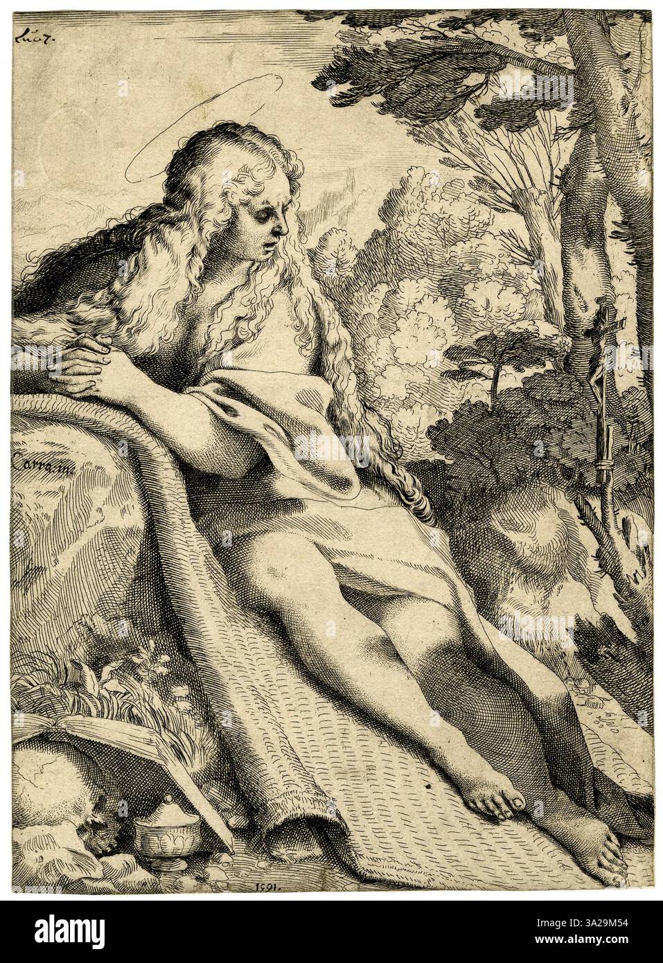 Ce tableau d’Annibale Carracci représente Marie-Madeleine dans le désert, seule et dans un moment de réflexion émotionnelle. L’artiste capte l’intensité tranquille de la scène, mettant en évidence l’isolement spirituel de la figure et la profondeur des sentiments. Banque D'Images Ce tableau d’Annibale Carracci représente Marie-Madeleine dans le désert, seule et dans un moment de réflexion émotionnelle. L’artiste capte l’intensité tranquille de la scène, mettant en évidence l’isolement spirituel de la figure et la profondeur des sentiments. Banque D'Images
