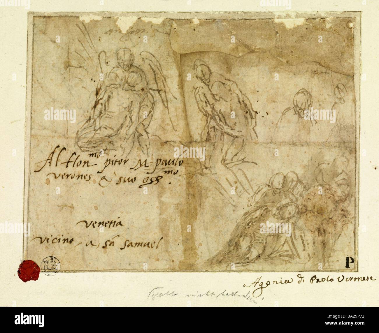 Cette étude de Véronèse dépeint le Christ dans le jardin de Gethsémani, un moment charnière dans le récit de la passion, soulignant l'intensité émotionnelle de la scène. Banque D'Images