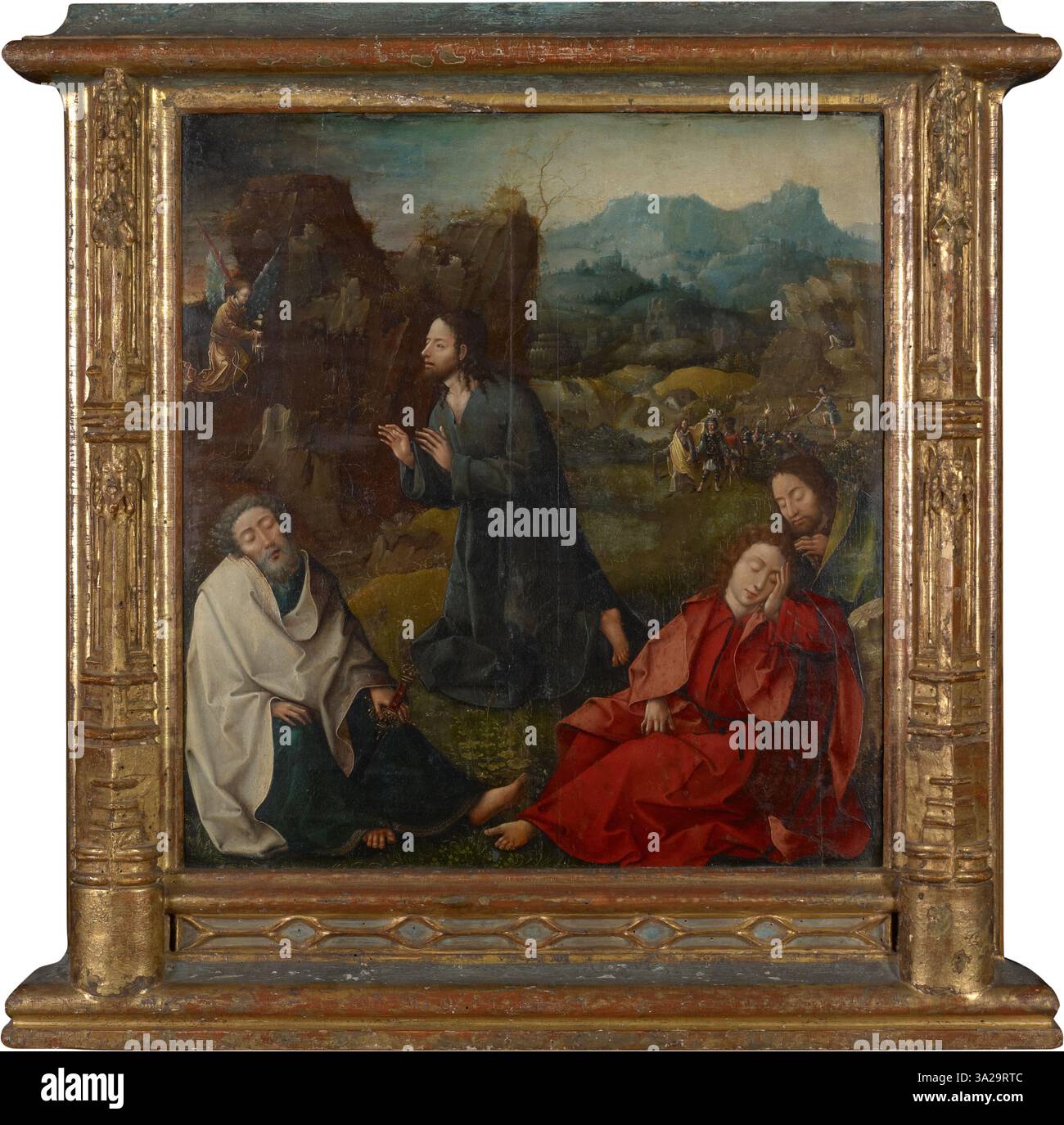 Christus am Ölberg (Christ sur le Mont des oliviers) de Bernart van Orley décrit le moment de la prière du Christ dans le jardin de Gethsémani. L'intensité émotionnelle de la scène est capturée à travers les expressions des figures et la composition. Banque D'Images