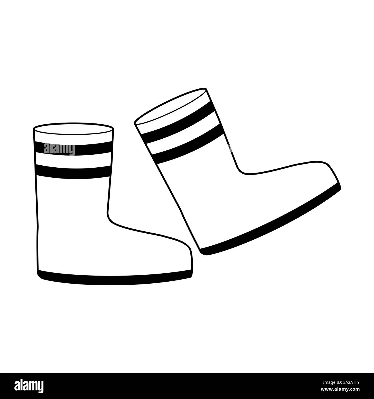 Bottes en caoutchouc avec des rayures sur un fond blanc pour les activités de plein air et les jours de pluie Illustration de Vecteur