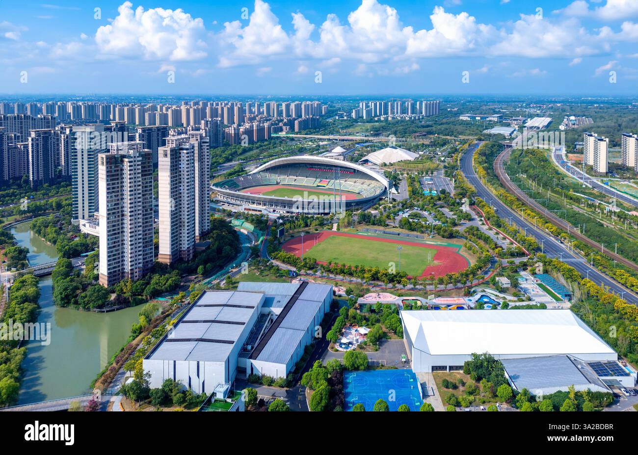 Parc sportif de Yangzhou, province du Jiangsu, Chine Banque D'Images