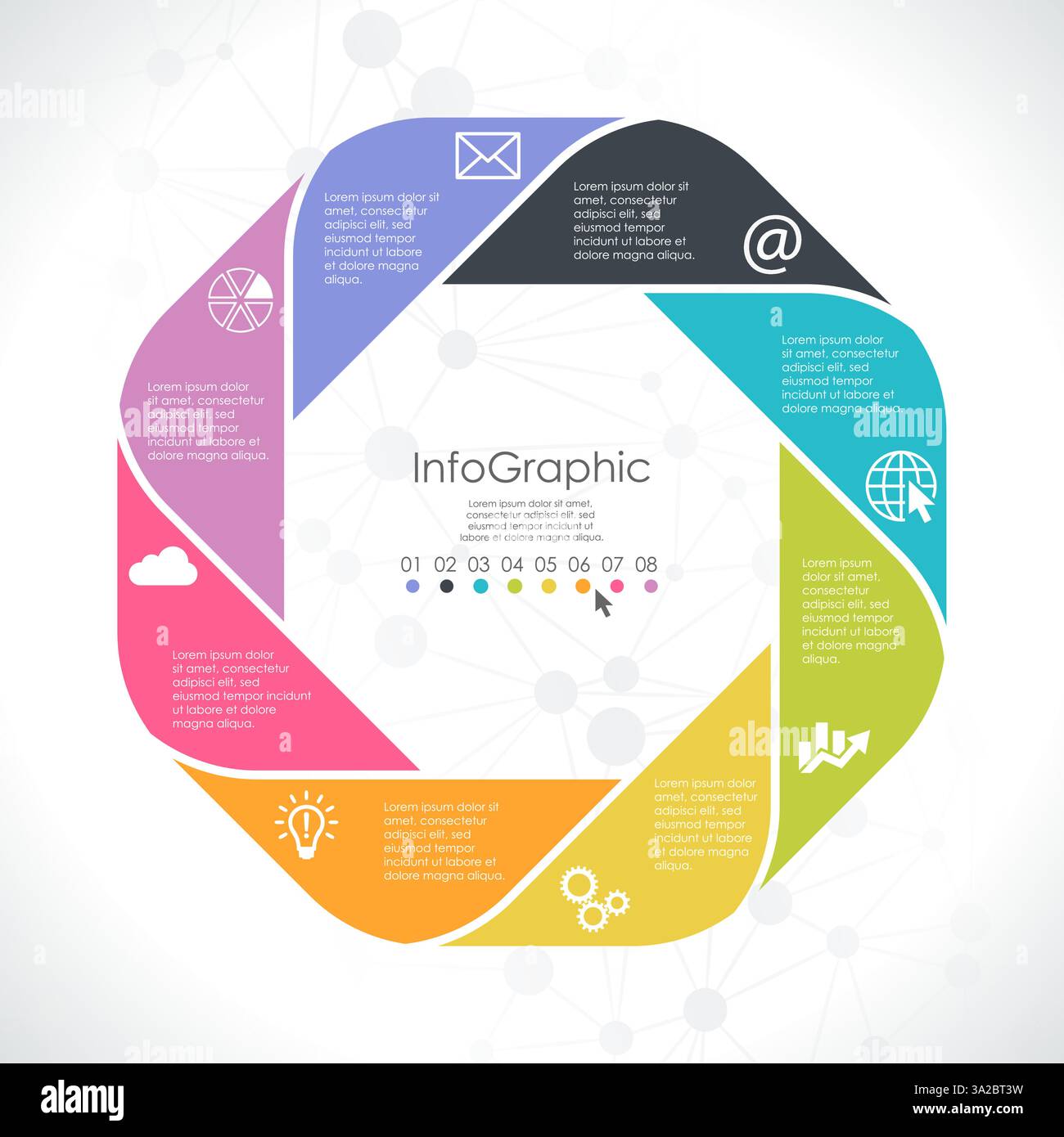 Modèle de couleur d'entreprises info graphique avec différentes options montrant le processus de travail de l'équipe Illustration de Vecteur