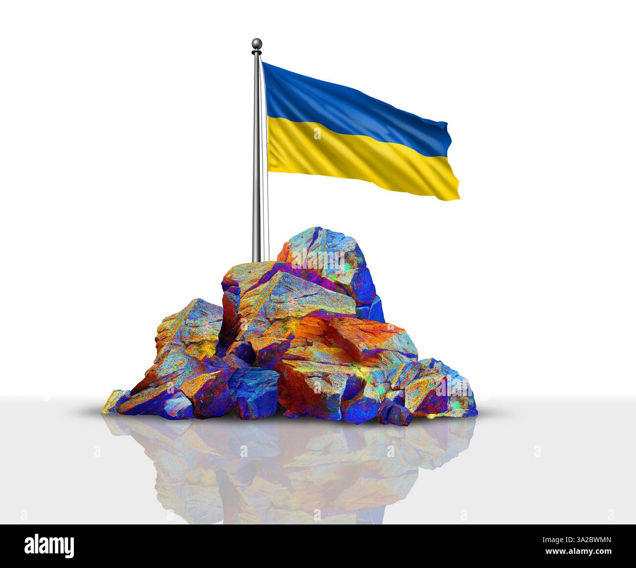 Ukraine concept minéral de terre rare comme un symbole conceptuel d'élément de terre rare représentant la matière essentielle comme minerai brut pour géré par Kiev pour indust Banque D'Images