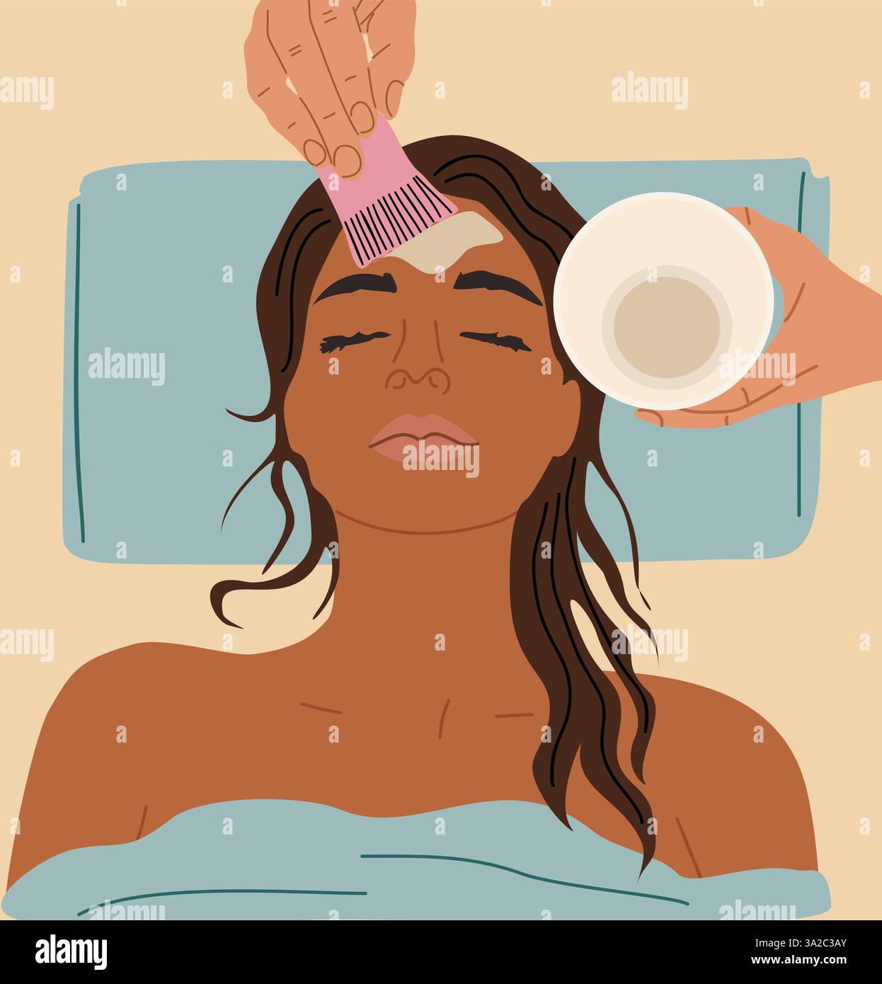 Jeune belle femme obtenant la procédure de soins du visage Illustration de Vecteur