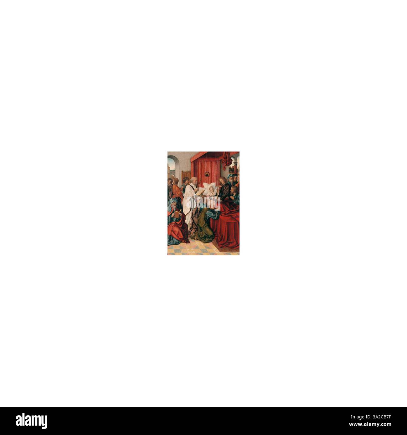 Ce tableau, attribué à un disciple de Joos van Cleve, dépeint la mort de la Vierge, un sujet populaire dans Christian accepté La scène représente la Vierge Marie sur son lit de mort entourée d'apôtres. Peint vers 1485-1540/1541. Banque D'Images