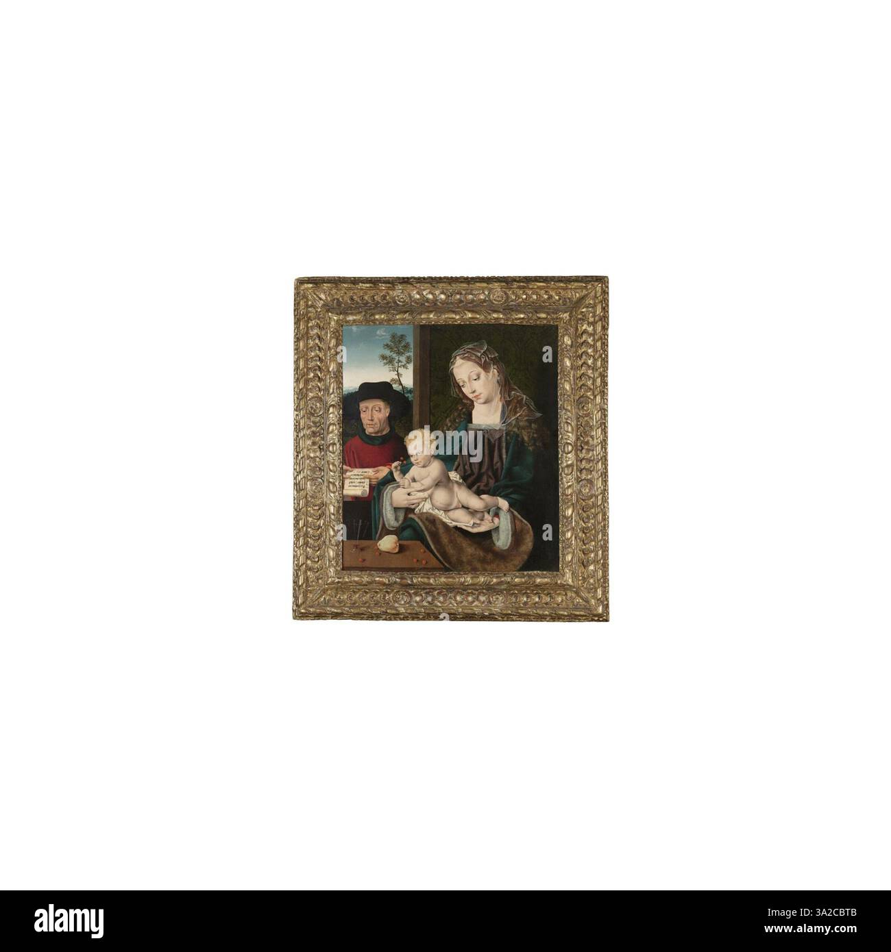 Une représentation de la Sainte famille, attribuée à un disciple de Joos van Cleve, montrant la Vierge Marie, Joseph et l'enfant Jésus. L'œuvre est de circa 1485-1540/1541. Banque D'Images