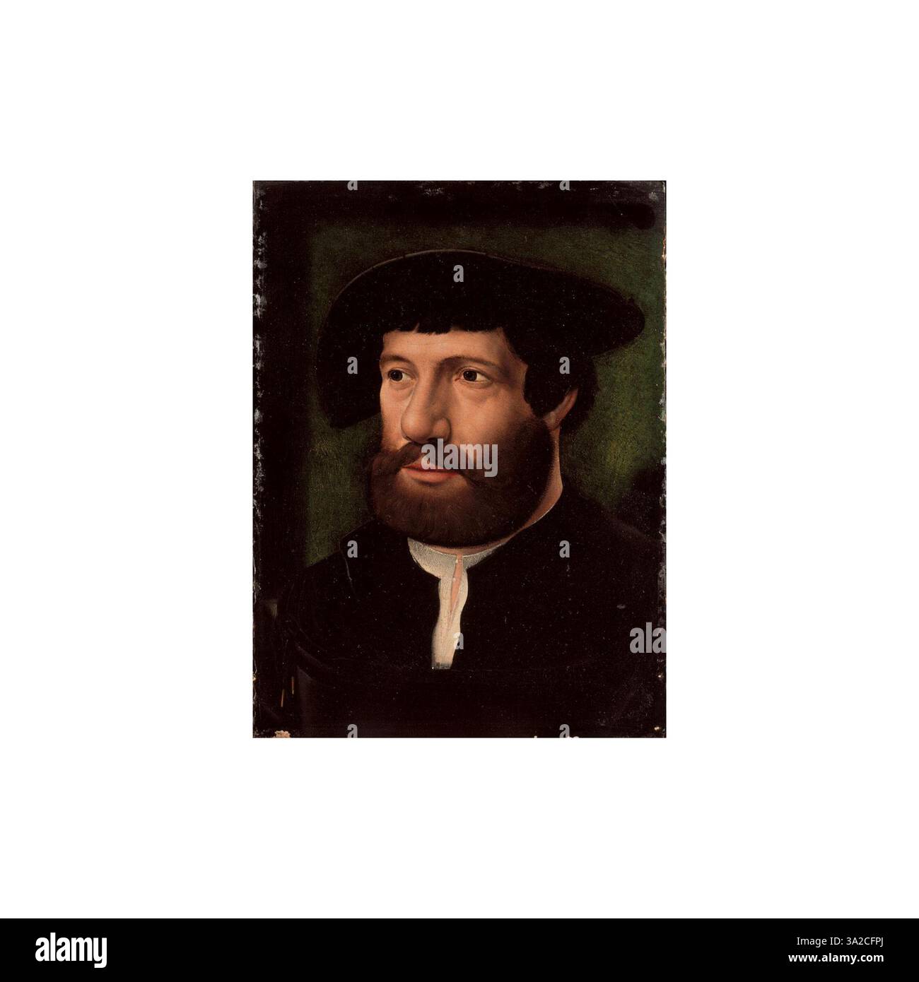 Portrait d'un gentleman, attribué au cercle de Joos van Cleve, représentant le sujet vêtu d'une veste noire et d'une chemise blanche, avec une casquette noire. Les travaux datent de 1485-1540/1541. Banque D'Images