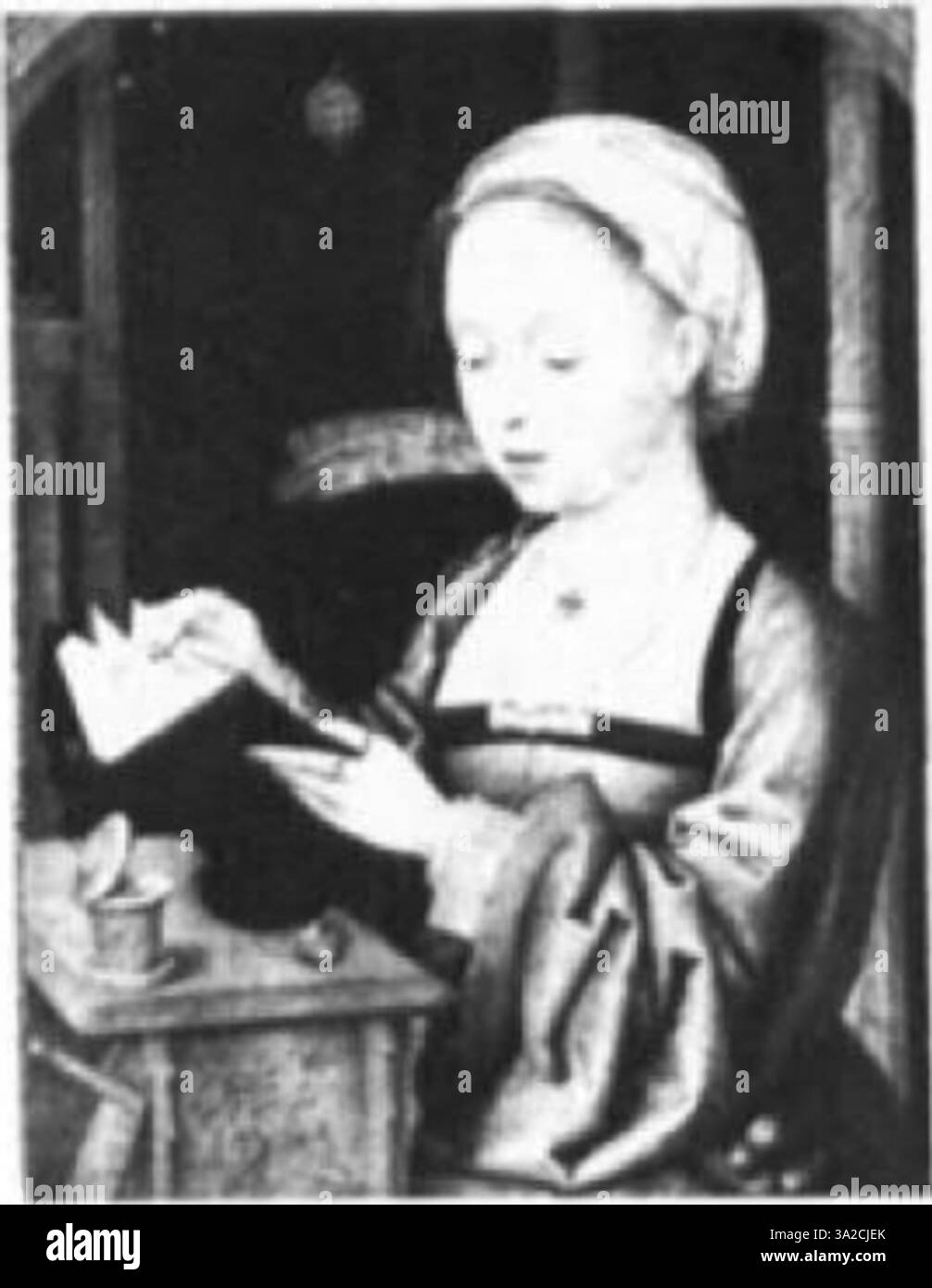 La peinture d’Adriaen Ysenbrant illustre le maniérisme anversois avec des figures allongées et une iconographie religieuse complexe. L’utilisation de contrastes de lumière et le rendu détaillé soulignent l’intensité émotionnelle du sujet religieux. Banque D'Images