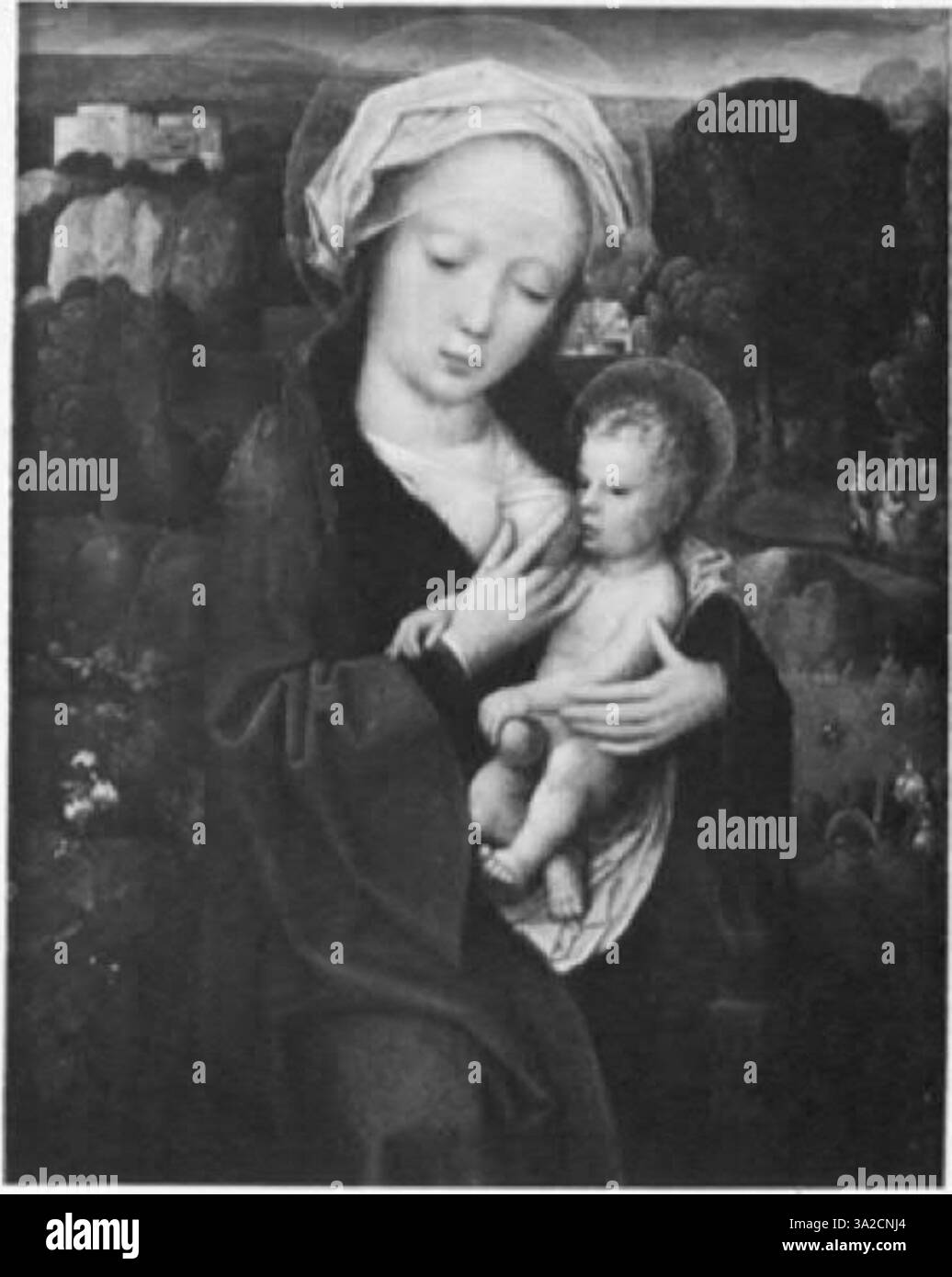 Cette peinture d'Adriaen Ysenbrant présente des traits maniéristes caractéristiques d'Anvers, tels que des figures allongées et des détails complexes. L'intensité émotionnelle est mise en évidence par l'utilisation prudente de la lumière et de l'ombre. Banque D'Images