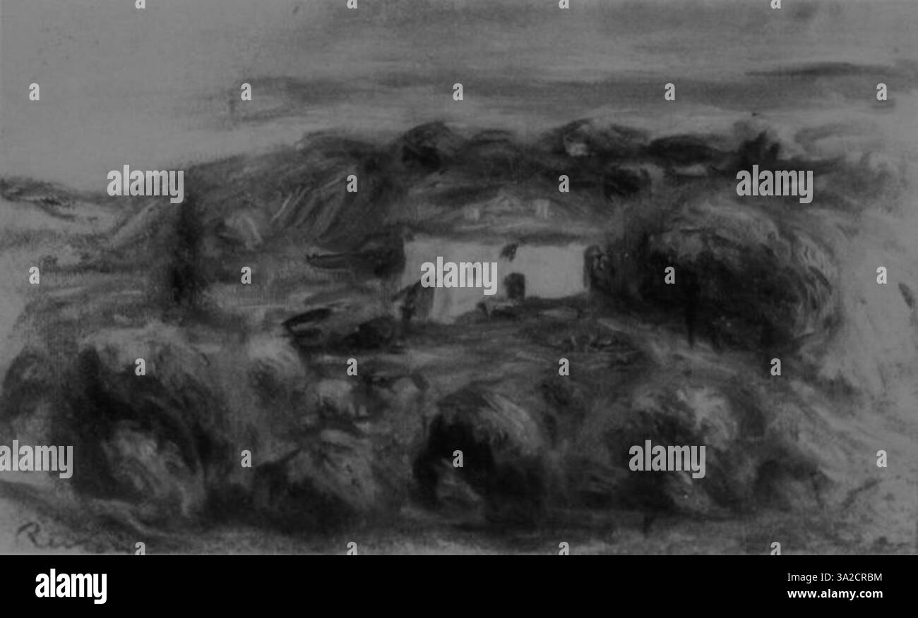Le travail de Renoir capture des personnages dans un cadre extérieur où les teintes vibrantes et l'éclairage doux créent une atmosphère sereine et animée. Banque D'Images