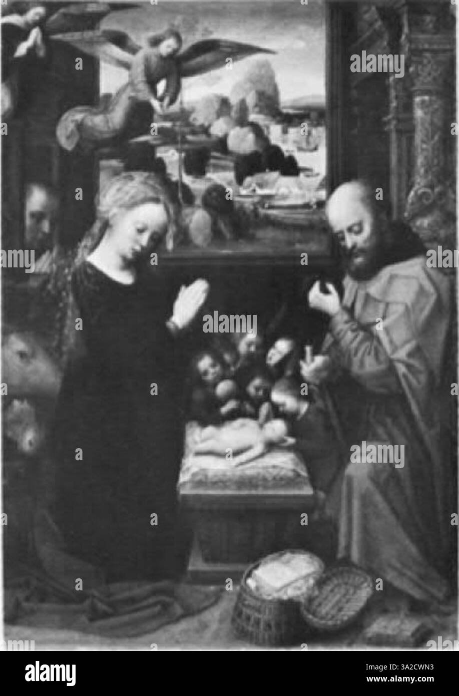 Cette peinture d'Adriaen Ysenbrant de la tradition maniériste d'Anvers met l'accent sur des figures et des textures très détaillées, illustrant l'accent mis par l'artiste sur le réalisme et l'expression émotionnelle. La scène, probablement religieuse ou historique, est dépeinte avec une attention particulière aux détails fins et aux éléments symboliques. Banque D'Images