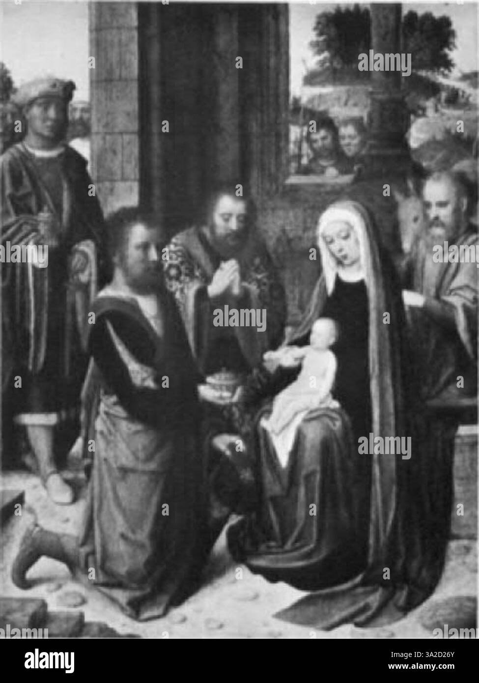 Les œuvres d’Adriaen Ysenbrant datant de la période maniériste d’Anvers représentent des figures avec des détails complexes, reflétant le naturalisme et la précision caractéristiques de la fin du XVe et du début du XVIe siècle. La scène, potentiellement religieuse ou historique, met en valeur la maîtrise des textures et la profondeur émotionnelle de l’artiste. Banque D'Images