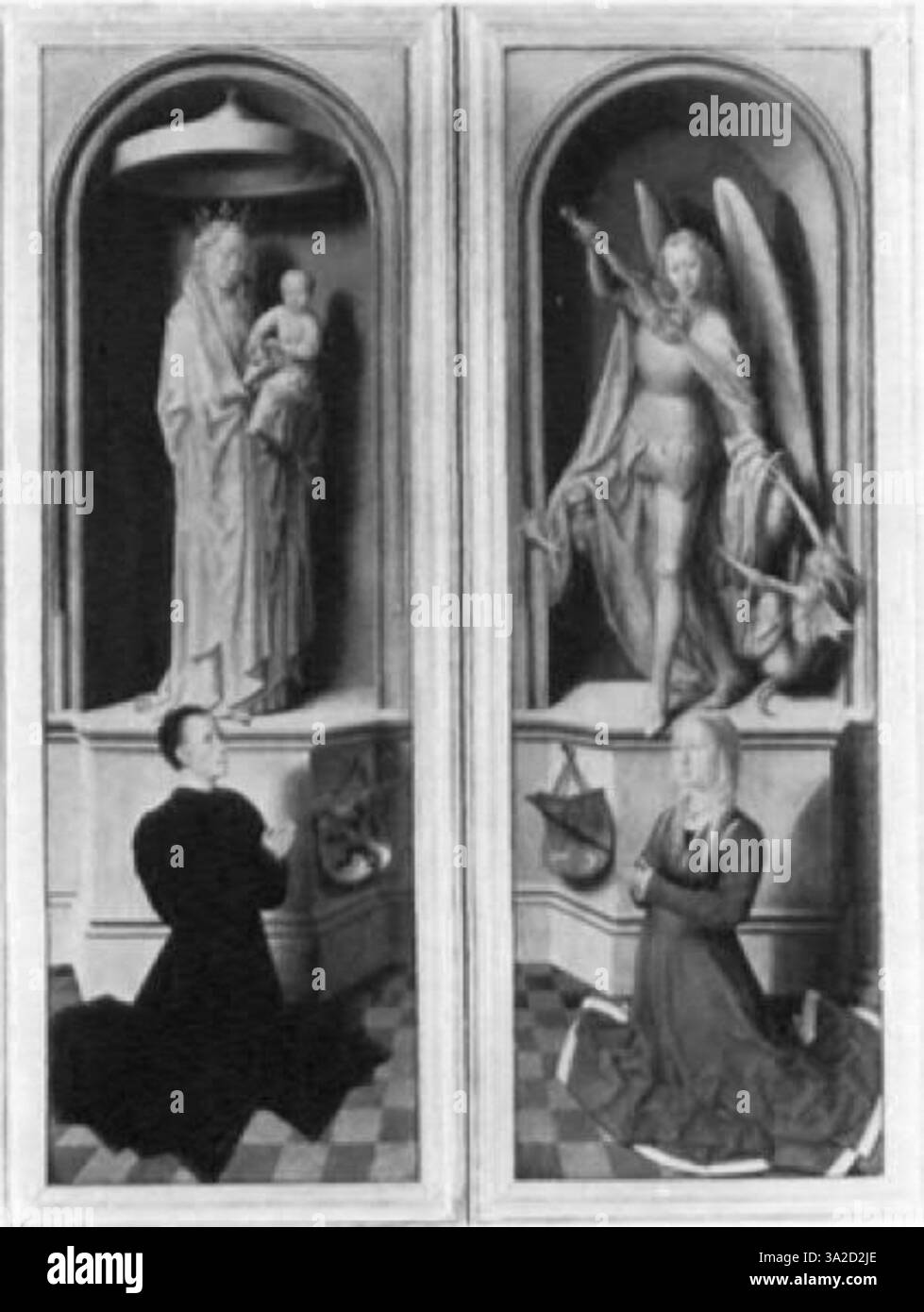 Cette peinture de Hans Memlinc et Gerard David présente une scène biblique, rendue avec un grand réalisme et des détails complexes. L’utilisation par les artistes de couleurs vives reflète le dévouement de la Renaissance du Nord à dépeindre des histoires religieuses. Banque D'Images