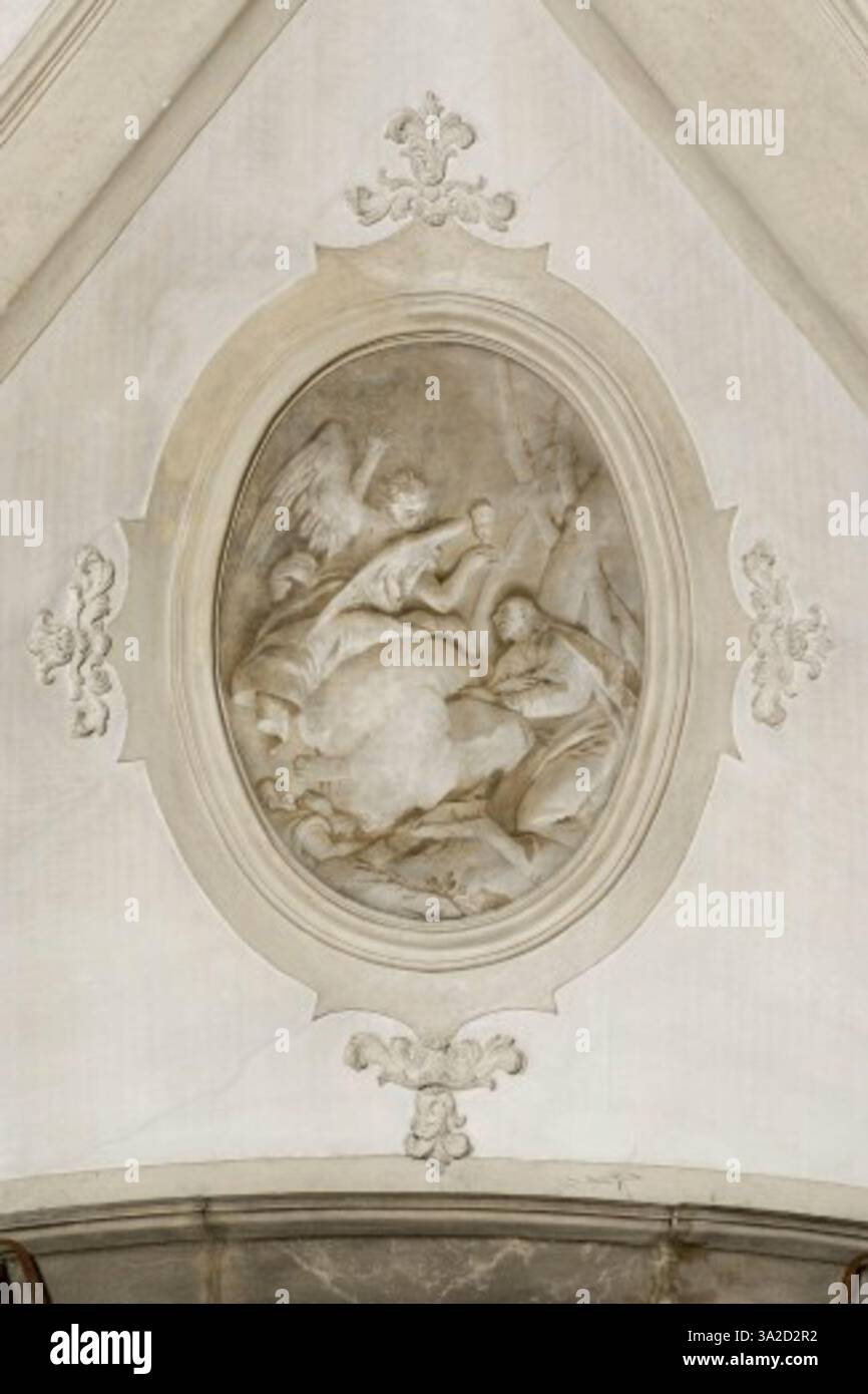 Le tableau de Giovanni Battista Tiepolo de 1737-1739, agonie de Jésus dans le jardin, capture le moment biblique de l'angoisse du Christ dans le jardin de Gethsémani. La technique baroque de Tiepolo utilise une lumière et une ombre dramatiques pour souligner la profondeur émotionnelle de la scène. L'œuvre est située à Venise, Italie. Banque D'Images