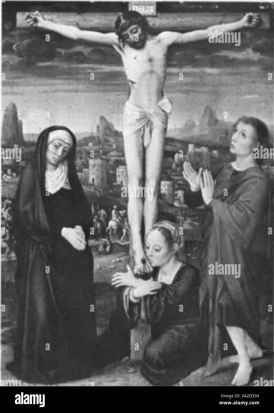 Le travail d'Adriaen Ysenbrant du style maniéristes d'Anvers présente des détails complexes et une représentation naturaliste de figures, typiques des flamands du XVIe siècle La scène, qui représente probablement des thèmes religieux ou historiques, est caractérisée par des textures finement rendues et une profondeur émotionnelle, démontrant la maîtrise de l’artiste des techniques de peinture à l’huile. Banque D'Images