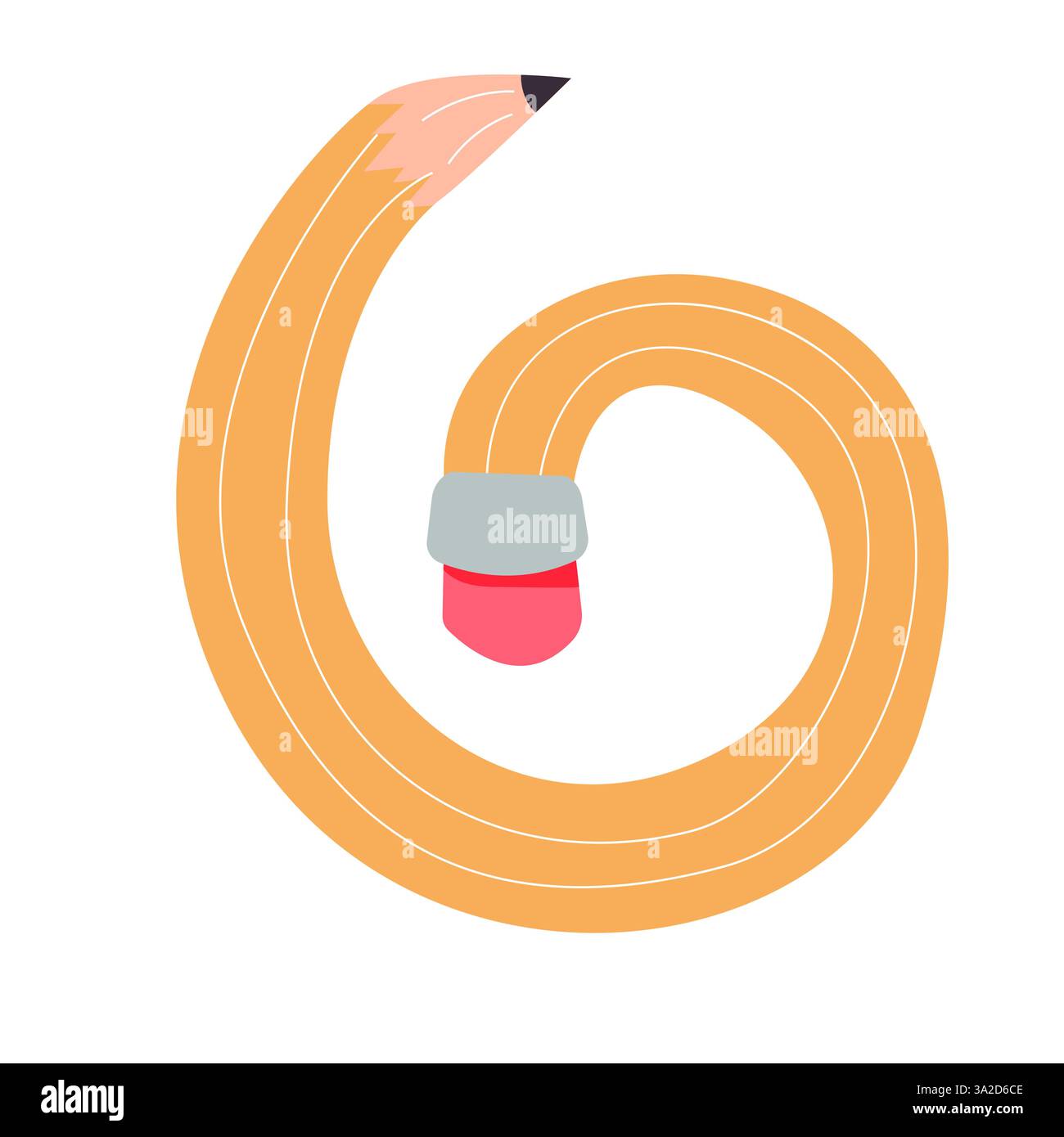 Crayon comique courbé torsadé doodle croquis. Crayon simple dessiné à la main. Fournitures scolaires flexibles funky. Outil d'écriture tendance. Illustration vectorielle Illustration de Vecteur