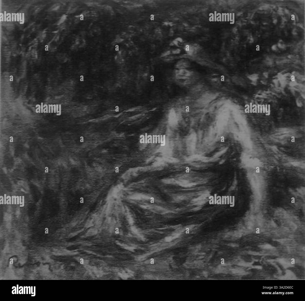 'Renoir 4071' illustre l'utilisation de la lumière et du mouvement par Renoir, mettant en valeur sa technique de coup de pinceau caractéristique et son accent sur la forme humaine dans un environnement naturel. Les couleurs vives et le ton émotionnel soulignent la fluidité de la scène. Banque D'Images