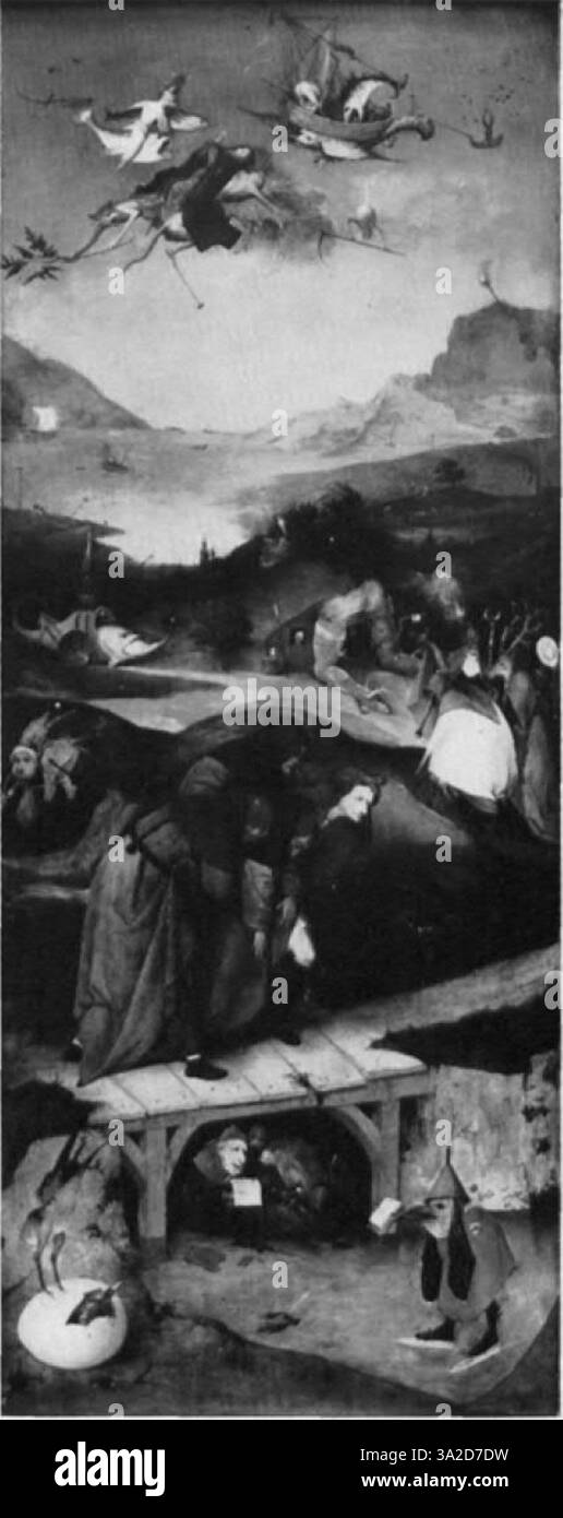 Cette peinture capture l'essence de l'art néerlandais primitif avec des représentations complexes de sujets bibliques, influencées par l'approche symbolique et détaillée de Geertgen tot Sint Jans et Hieronymus Bosch. Banque D'Images