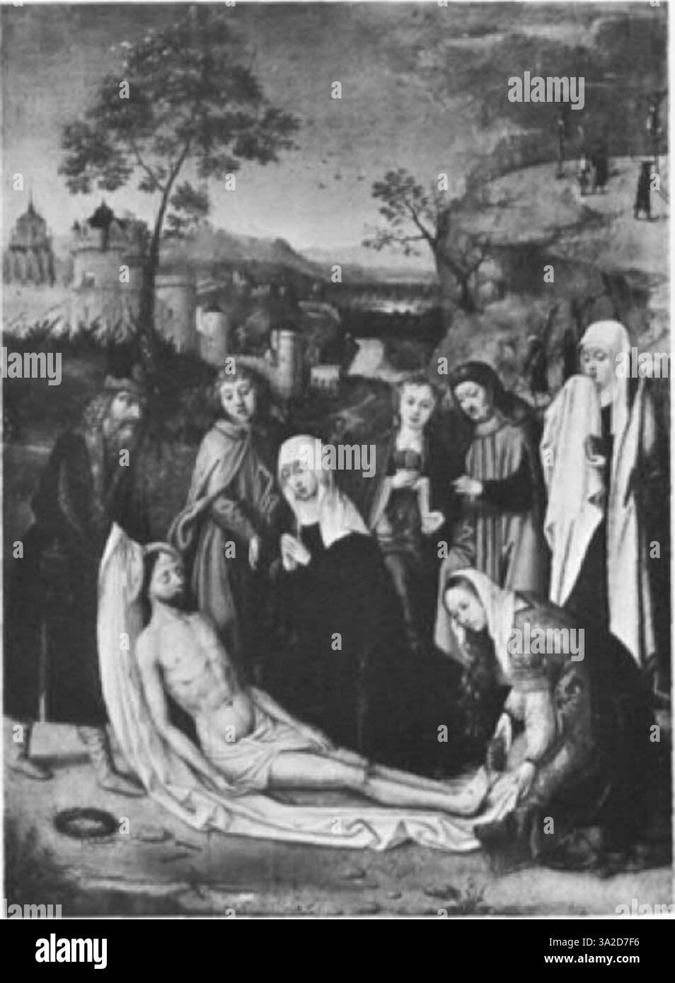 Cette peinture d'Adriaen Ysenbrant montre les contrastes de couleurs dramatiques et les formes allongées caractéristiques du maniérisme anversois. Banque D'Images