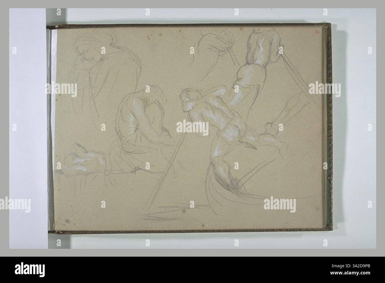 Cette étude de Chassériau présente une figure dans une pose réfléchie, mettant l’accent sur la structure anatomique et la proportion du corps. Banque D'Images