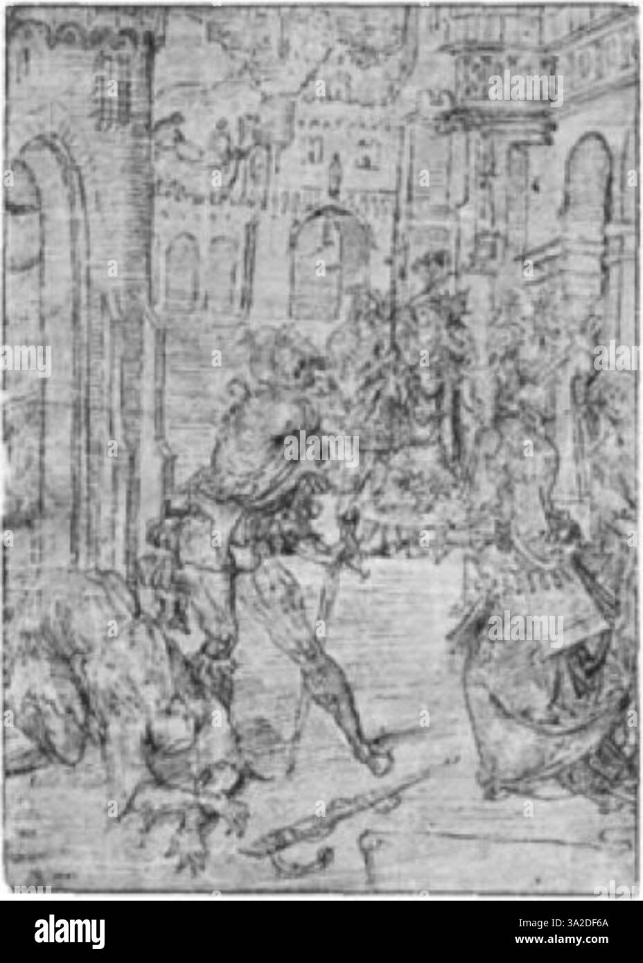 Cette pièce d'Ysenbrant présente un style maniériste anversois, avec des figures allongées et une iconographie religieuse, mettant l'accent sur le symbolisme spirituel dans une composition détaillée. Banque D'Images