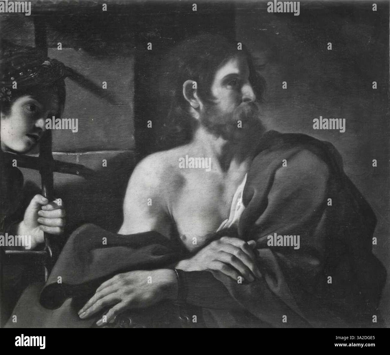 Cette œuvre de Giovanni Francesco Barbieri représente Saint Jean Baptiste en prison, visité par Salomé. La composition met l'accent sur le moment dramatique de leur interaction, en mettant l'accent sur l'émotion et le réalisme. Banque D'Images Cette œuvre de Giovanni Francesco Barbieri représente Saint Jean Baptiste en prison, visité par Salomé. La composition met l'accent sur le moment dramatique de leur interaction, en mettant l'accent sur l'émotion et le réalisme. Banque D'Images