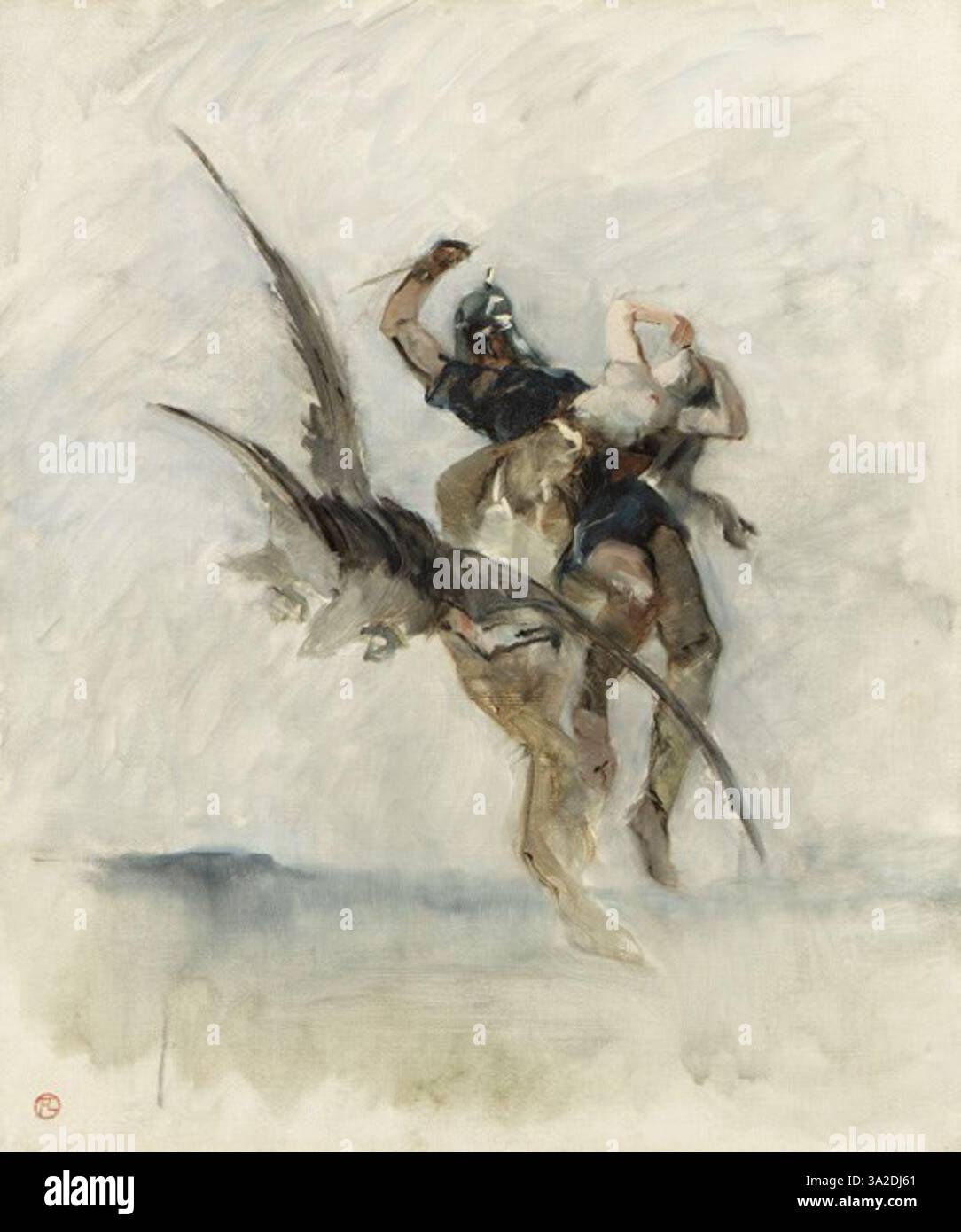 'Scène mythologique' représente une scène mythologique, où les personnages de la légende prennent vie avec la fluidité caractéristique et le souci du détail de Toulouse-Lautrec. La pièce combine des thèmes classiques avec son style unique. Banque D'Images