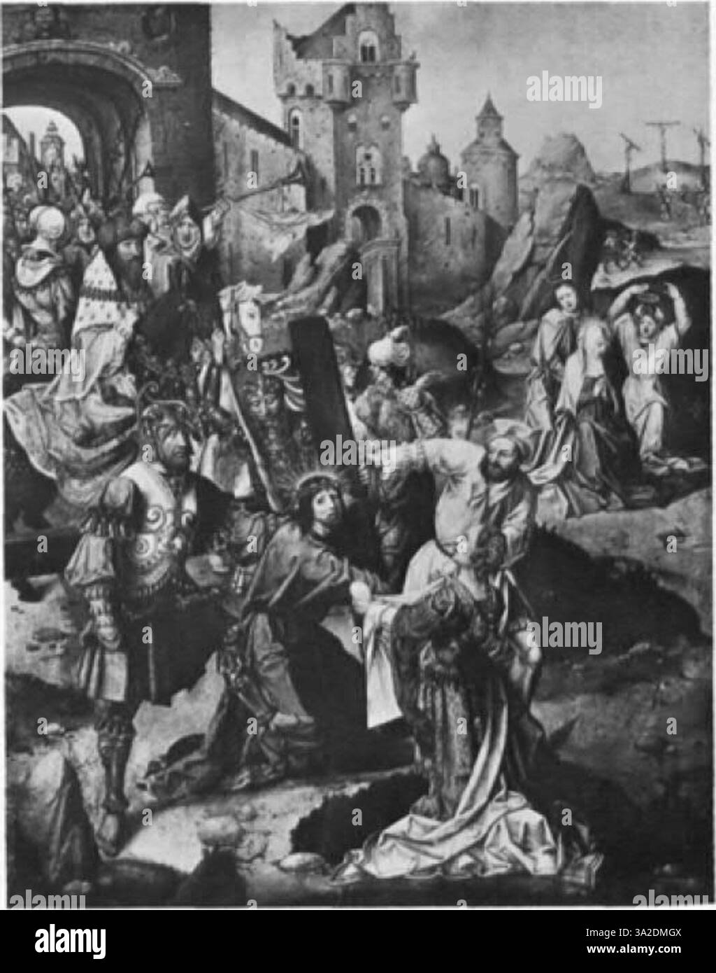 Cette pièce d'Adriaen Ysenbrant est caractéristique du maniérisme anversois, avec des formes expressives et des contrastes de couleurs audacieux représentant des figures religieuses. Banque D'Images