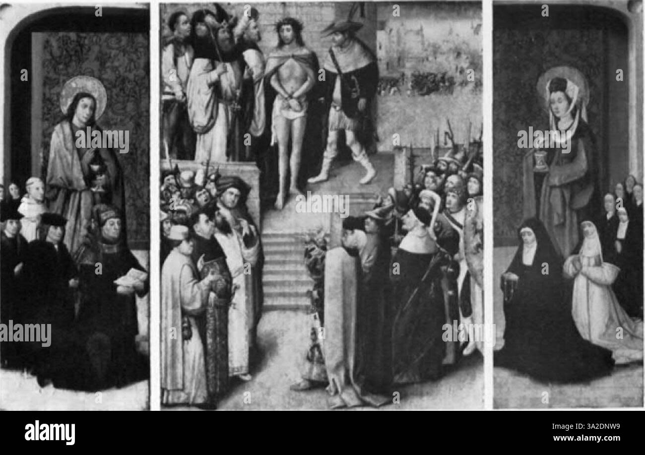 Dans cet ouvrage, Geertgen tot Sint Jans présente une scène religieuse détaillée avec un accent sur des sujets bibliques. Influencé par Jérôme Bosch, le tableau utilise des couleurs vives et des détails complexes pour mettre en valeur les thèmes sacrés et spirituels centraux de la Renaissance du Nord Banque D'Images