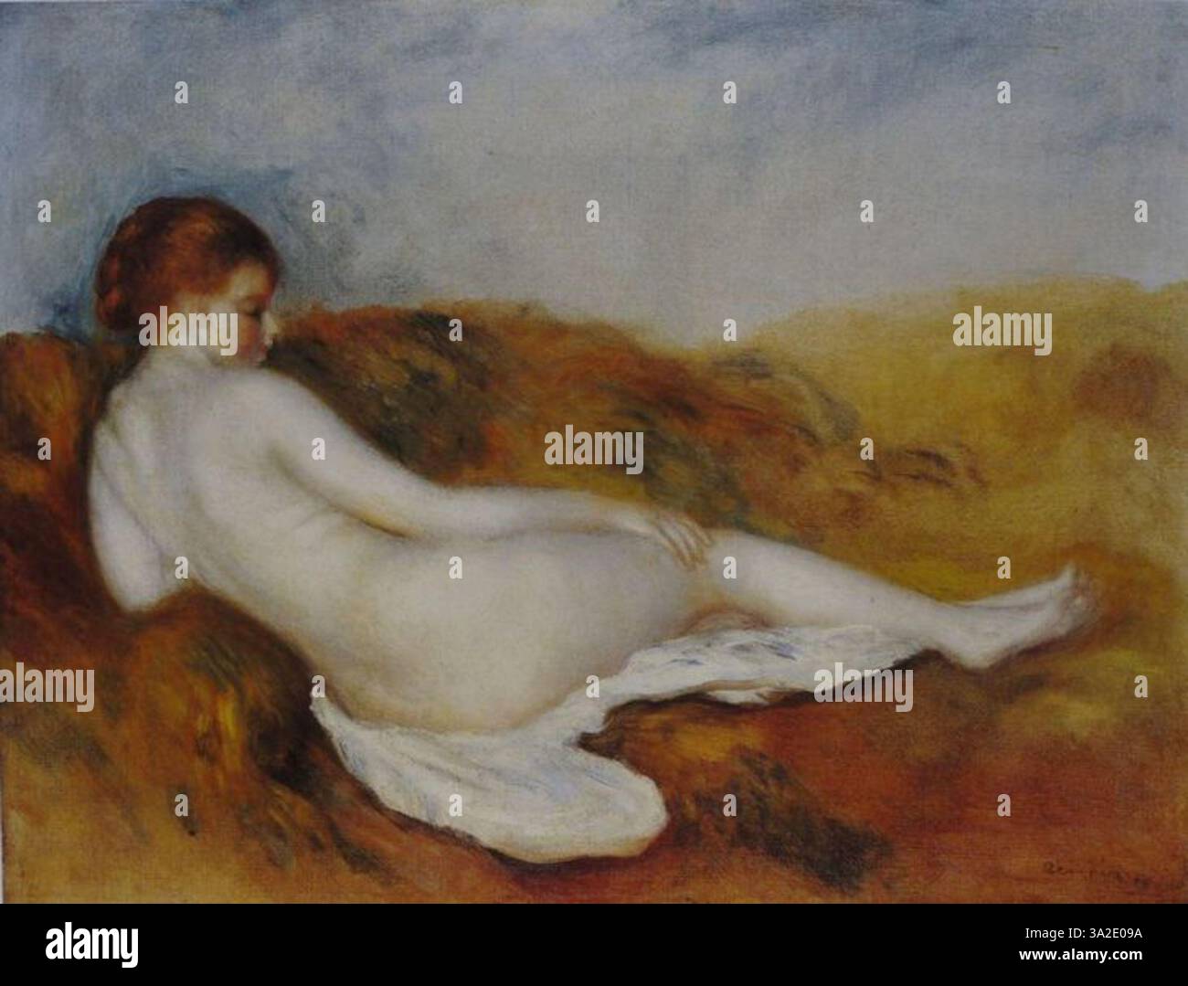 Dans cette peinture, Renoir utilise des tons doux et une technique délicate de coup de pinceau pour représenter un moment de calme et de réflexion, avec des figures capturées dans un cadre tranquille. Banque D'Images