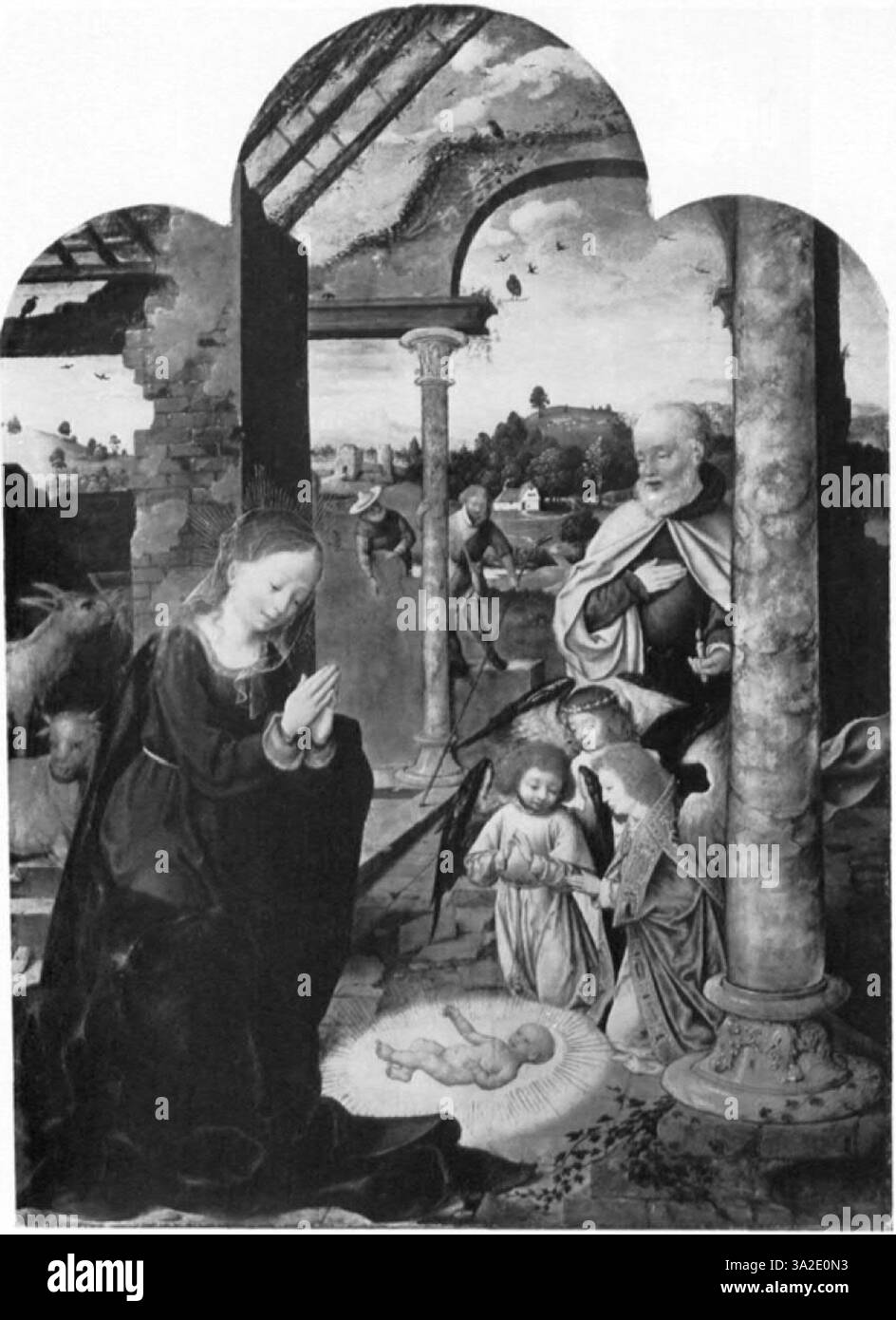 Cette œuvre de Joos van Cleve, Jan Provost et Joachim Patenier illustre l'habileté et les détails typiques du style néerlandais primitif, en se concentrant sur des sujets religieux et en employant des techniques complexes de peinture à l'huile. Banque D'Images