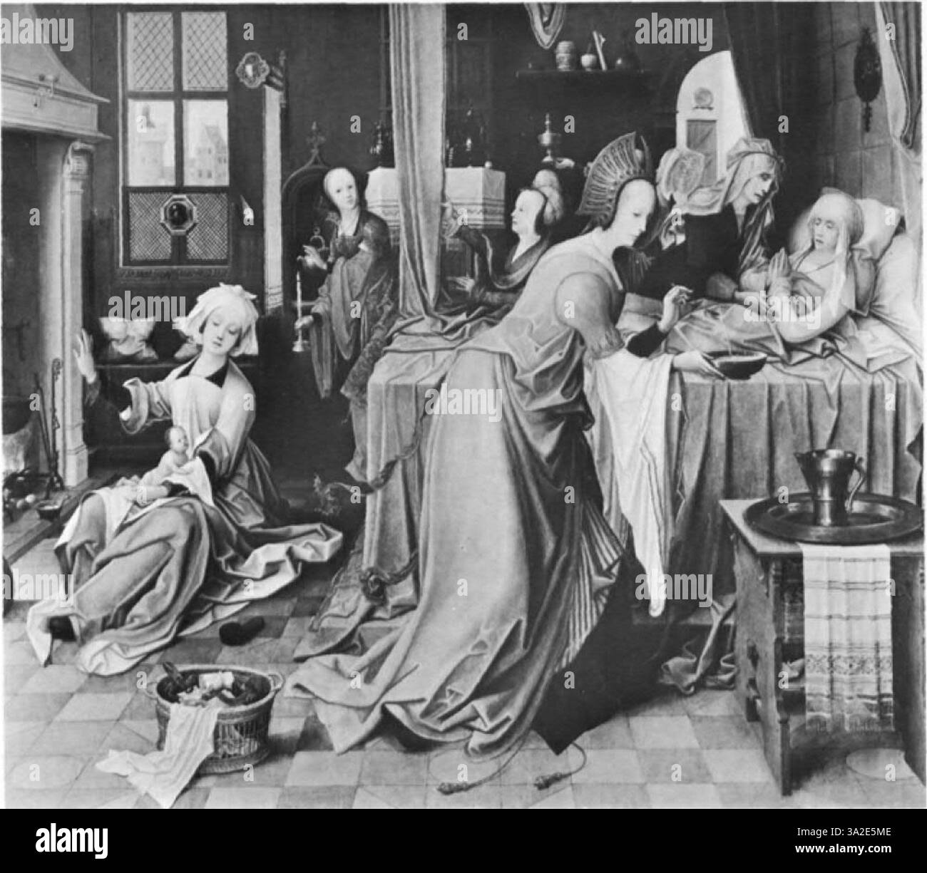 Une œuvre religieuse vivante d'Adriaen Ysenbrant, affichant le style maniériste d'Anvers avec des formes humaines allongées et des contrastes de couleurs vibrants. Banque D'Images