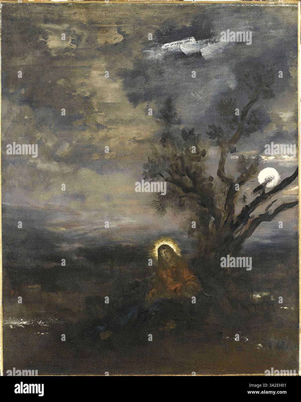 *Le Christ au jardin des oliviers* représente le Christ dans le jardin de Gethsémani, capturant le moment de prière avant sa crucifixion. La peinture transmet l'intensité émotionnelle et la solitude de la scène. Banque D'Images