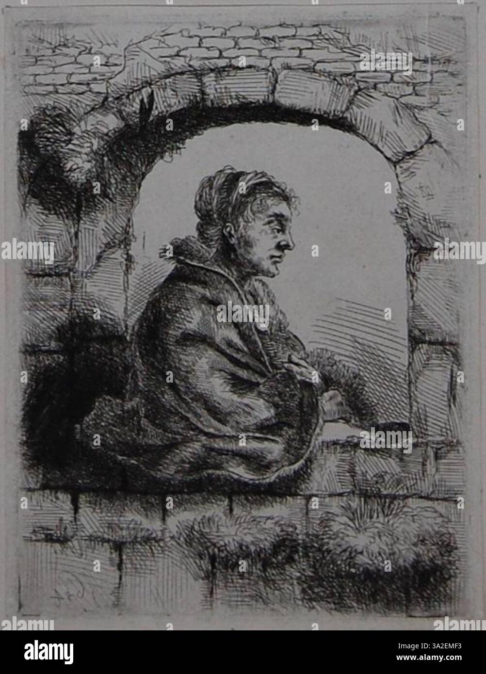 Ce portrait de l’école de Rembrandt met en valeur l’utilisation de la lumière pour souligner la profondeur psychologique du sujet. Le visage expressif reflète l’intensité émotionnelle typique du style de Rembrandt. Banque D'Images