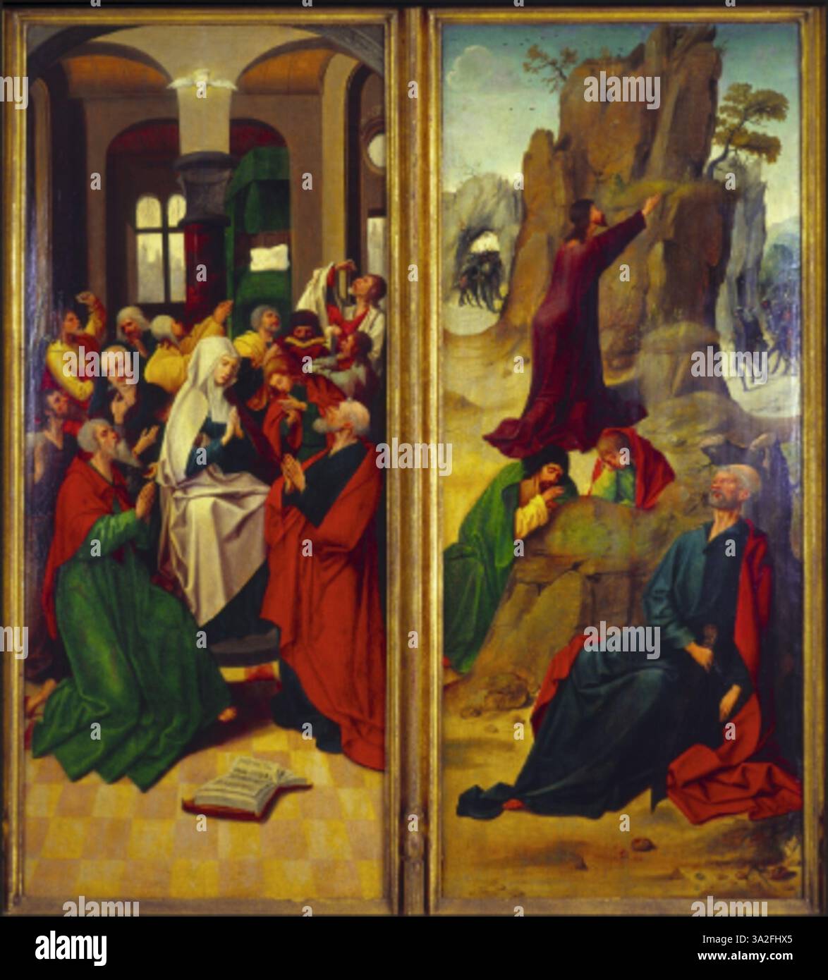 Cette œuvre présente Christ dans le jardin de Gethsémani, avec le revers représentant la messe de Grégoire. Créé vers 1515 par Adriaen van Overbeke, il appartient à la tradition anversoise des religieux compris Banque D'Images