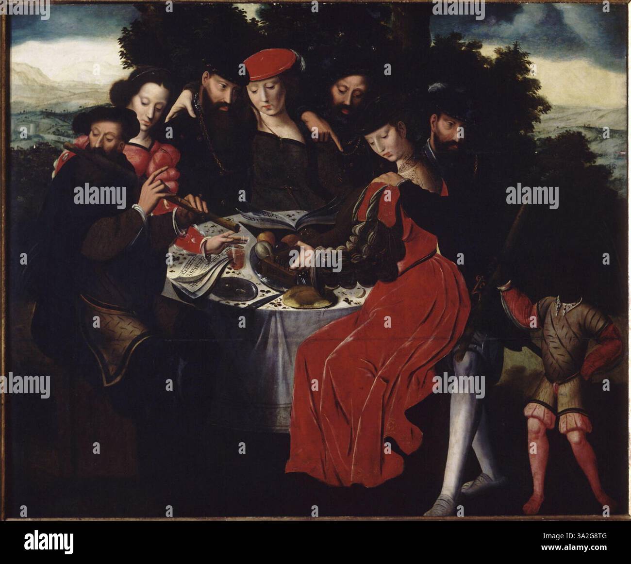 Cette peinture d'Ambrosius Benson montre un rassemblement musical. Les figures sont représentées autour d'une table, s'engageant dans la musique, caractéristique de l'art genre de l'époque. Banque D'Images