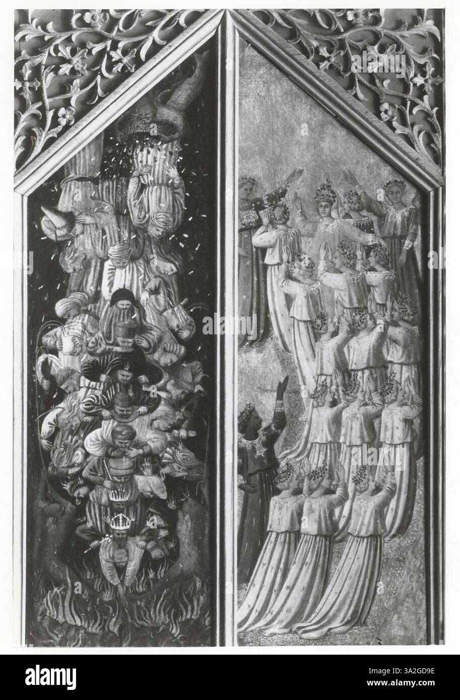 « Beati, Dannati » de FRA Angelico représente les sauvés et les damnés, représentant le destin ultime des âmes. Les figures contrastées des bienheureux et des damnés mettent en évidence le voyage spirituel et sa destination finale. Banque D'Images
