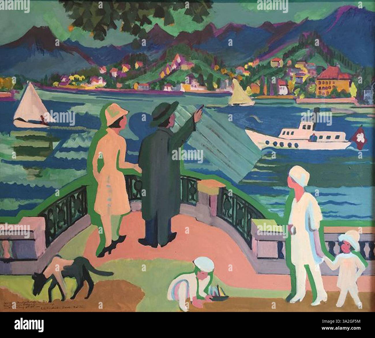 Le travail de Kirchner capture la tension de l'existence moderne à travers des figures exagérées et fragmentées et des contrastes de couleurs dramatiques. La pièce est une réflexion sur l’aliénation et la dissonance émotionnelle dans l’environnement urbain. Banque D'Images