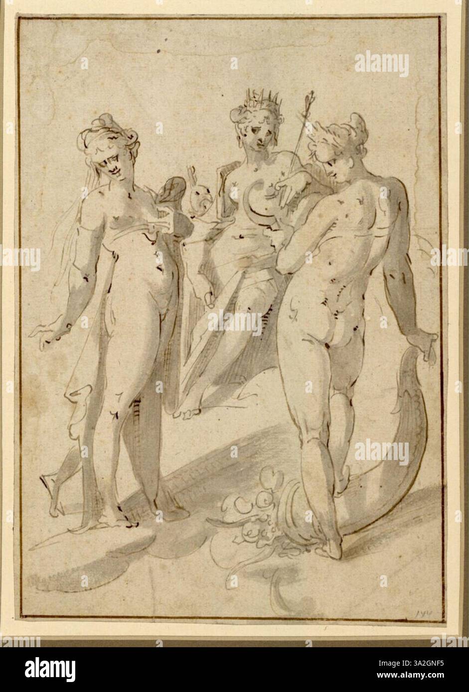 Cette peinture de Bartholomeus Spranger présente trois déesses puissantes de la mythologie romaine : Vénus, Junon et Cérès. L’œuvre met en valeur leurs domaines respectifs d’amour, de mariage et d’agriculture dans une représentation harmonieuse de l’autorité divine. Banque D'Images