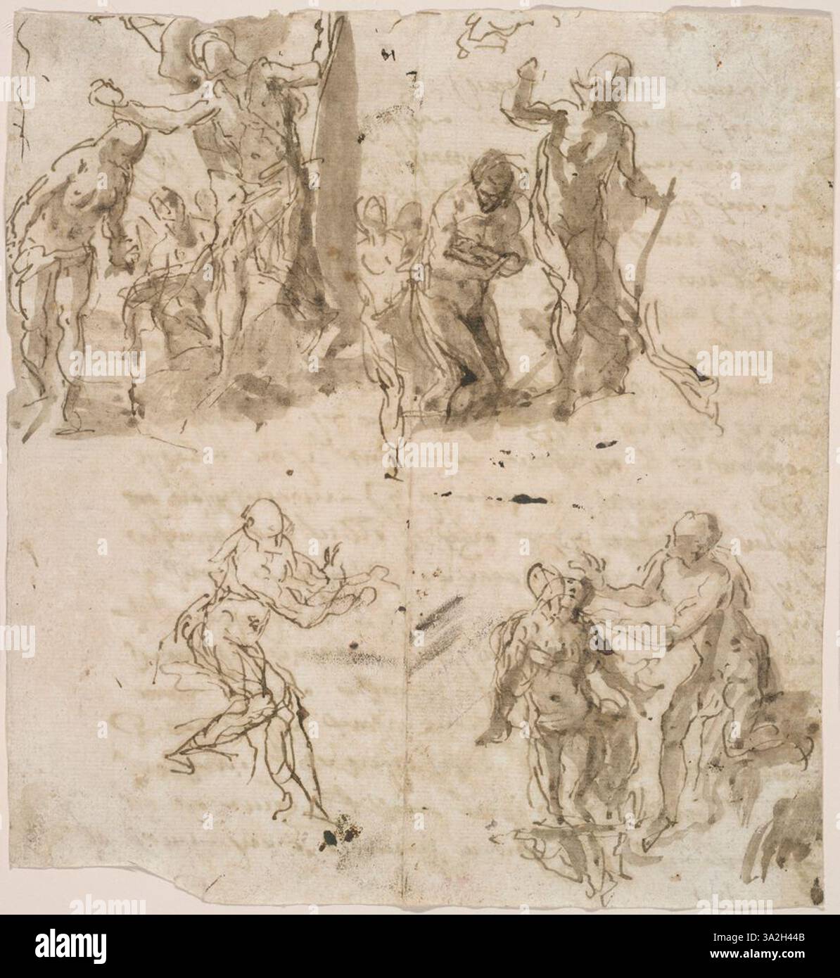 Ces quatre études de Veronese explorent différentes poses et compositions pour sa représentation du baptême du Christ, mettant en valeur son accent sur les sujets religieux et le positionnement de la figure. Banque D'Images