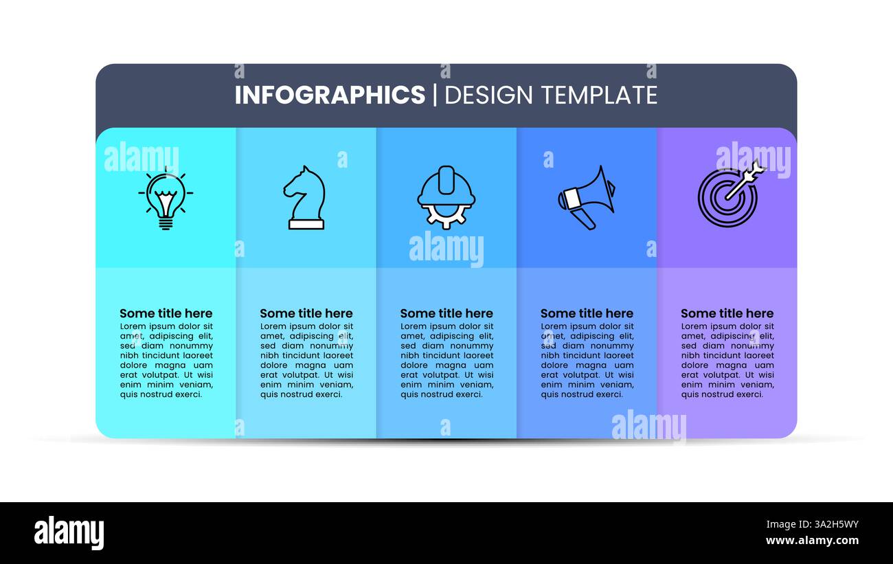 Modèle d'infographie avec icônes et 5 options ou étapes. Peut être utilisé pour la mise en page de flux de travail, le diagramme, la bannière, la conception Web. Illustration vectorielle Illustration de Vecteur