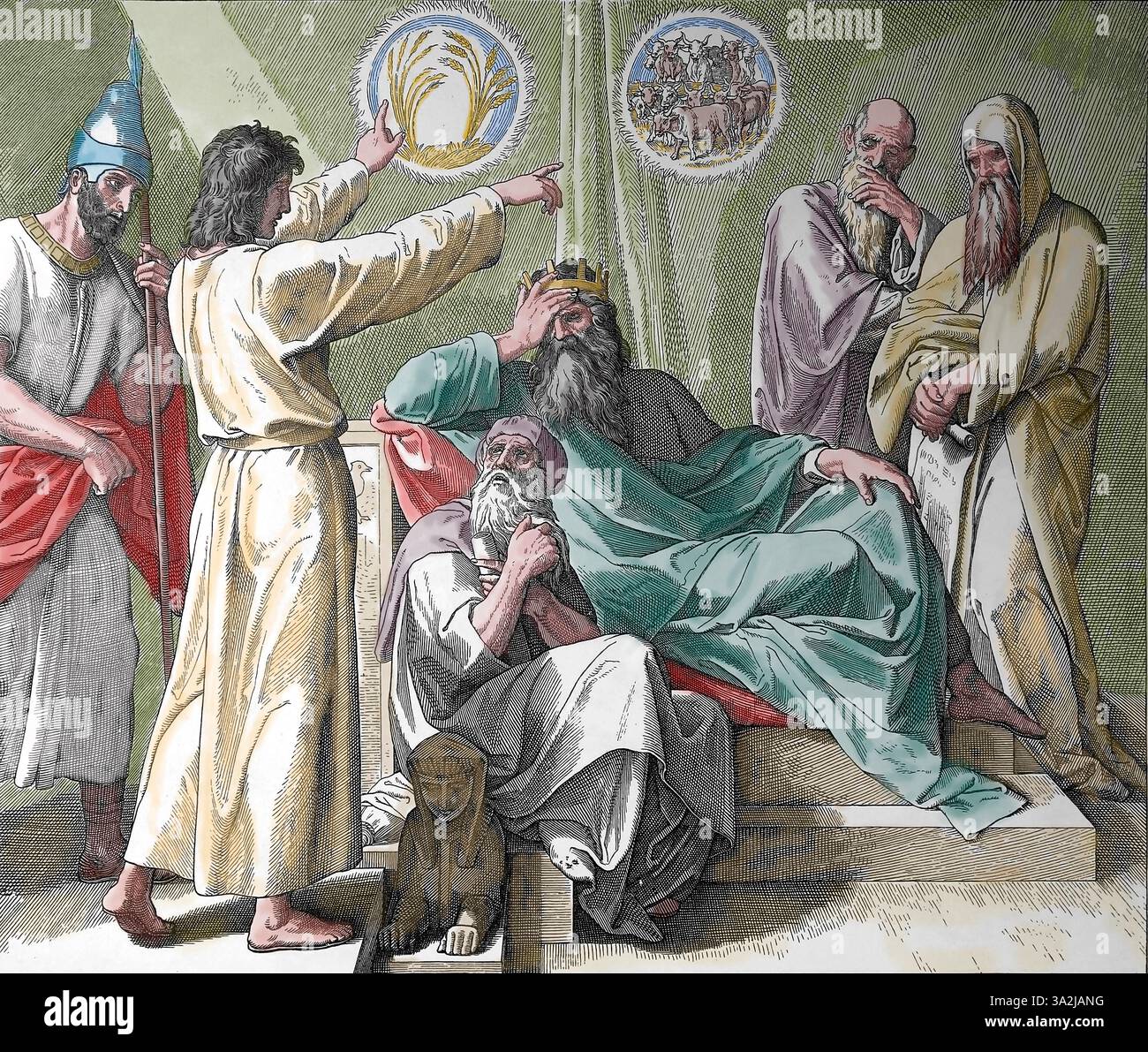 Bible. Joseph interprète le rêve de Pharaon. Genèse. Illustration par J. Schnorr von Carolsfeld. 'The Picture Bible', 1852-60. Banque D'Images