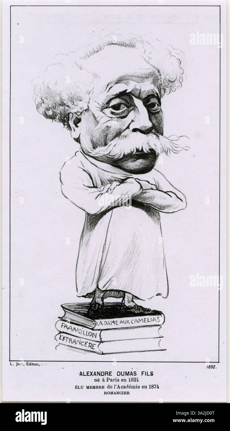 Cette lithographie de Vallotton représente Alexandre Dumas fils, mettant en valeur sa ressemblance de manière digne et respectueuse. Le rendu détaillé et l’utilisation de la lumière par Vallotton mettent en évidence la présence intellectuelle et l’héritage de l’auteur, le positionnant dans le paysage culturel et littéraire de l’époque. Banque D'Images