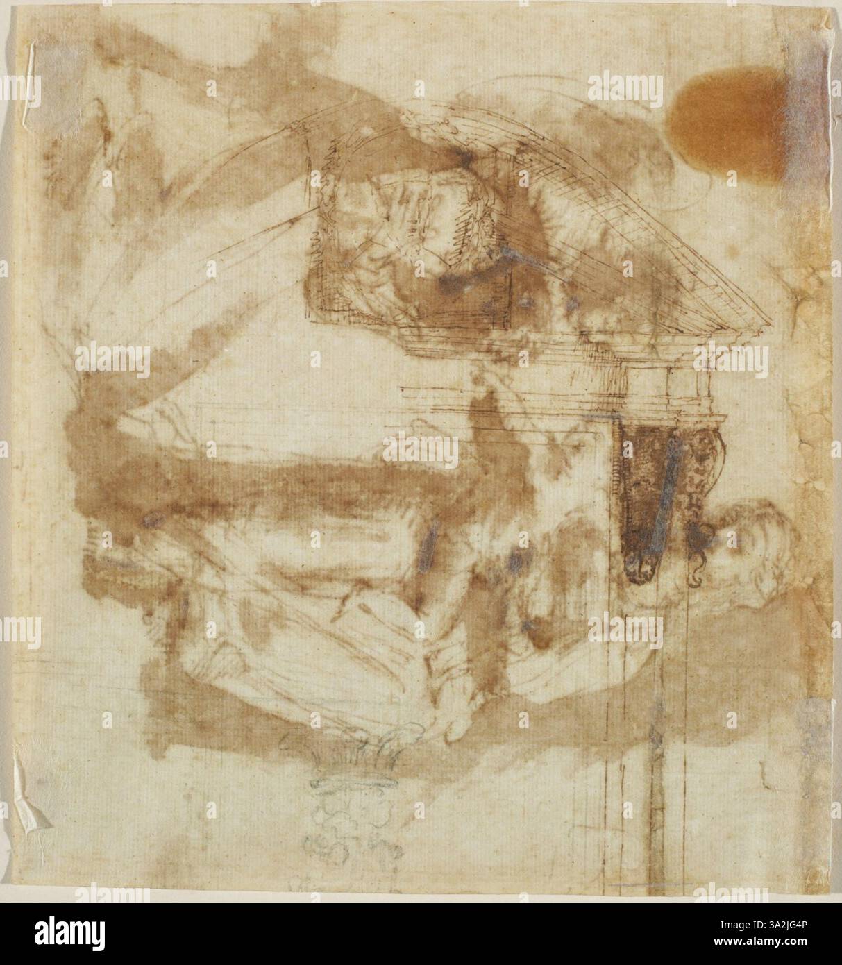 Cette étude architecturale d’Annibale Carracci démontre son expertise dans la capture de structures complexes. Il met en valeur son observation et sa maîtrise des détails architecturaux au sein du baroque compris Banque D'Images