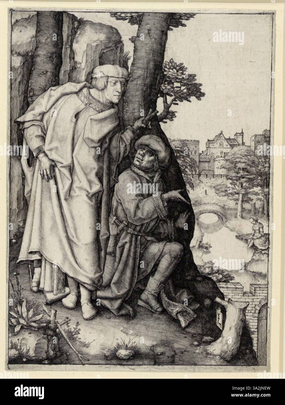 Dans cette gravure de 1925, Lucas van Leyden capture un moment religieux avec des détails extraordinaires, mettant en valeur ses lignes fines et ses ombres. La pièce reflète l’accent mis par la Renaissance du Nord sur les sujets bibliques et l’accent mis par l’artiste sur la narration et la profondeur. Banque D'Images