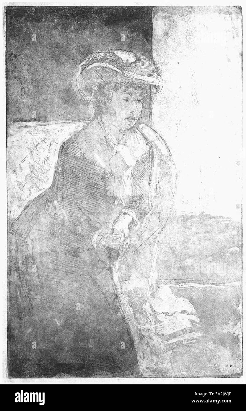 « The Corner of the Sofa (No. 3) » de Mary Cassatt capture une femme assise dans une pose détendue, soulignant la courbe douce de son corps et son atmosphère intime. Banque D'Images