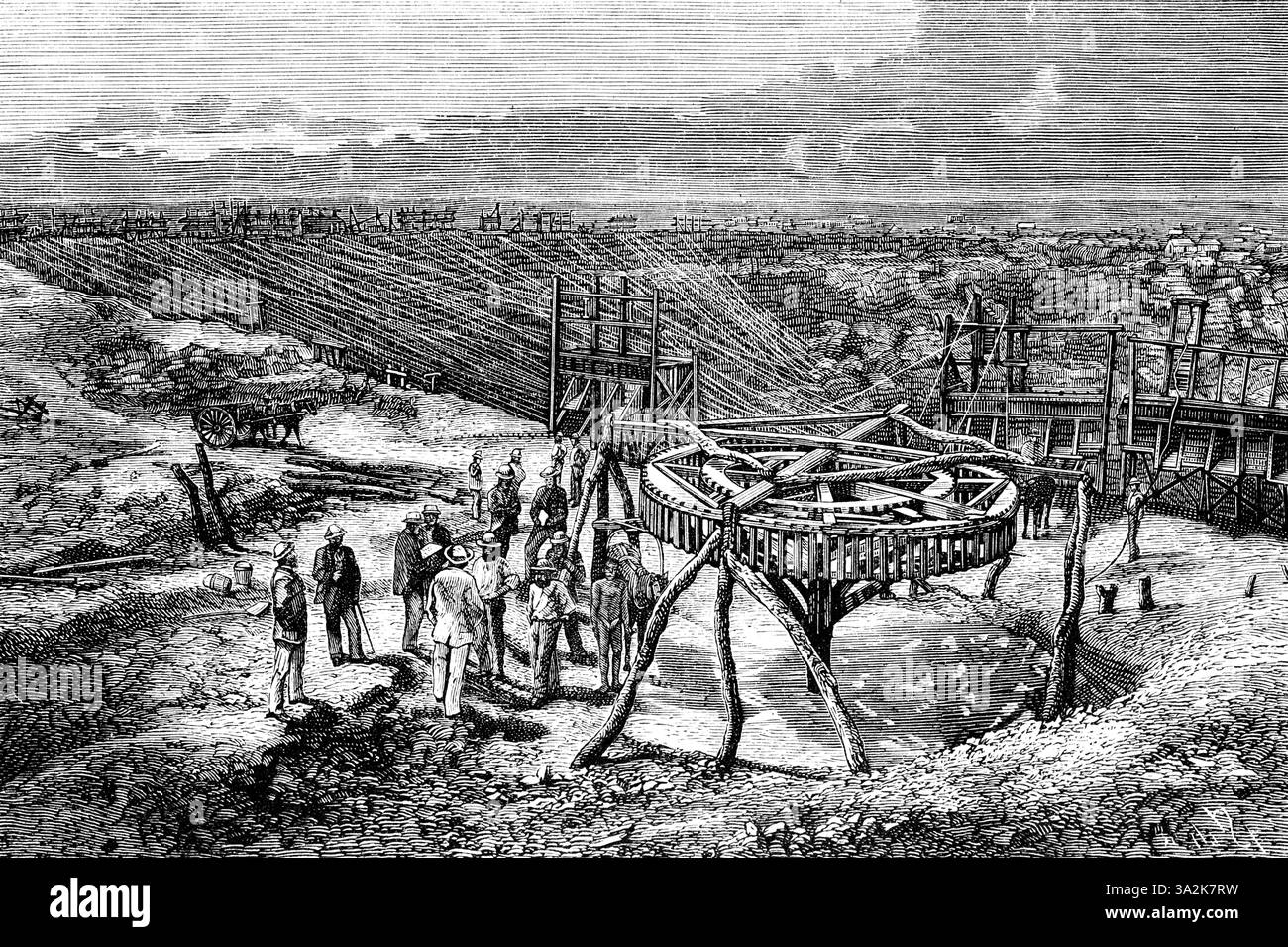 Mine de diamants avec l'aide de machines, mine de diamants, trésor minéral, exploitation de la terre, broyeur, pierres précieuses, les gens, l'époque coloniale, Sud Banque D'Images